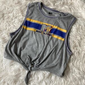 MTV Gray Tie-Front Tank with Blue and Yellow Stripes